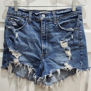 Abercrombie & Fitch Womens 30/10 High Rise Mom Short Distressed Denim